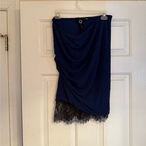 Poleci Navy Skirt with Black Lace Detail